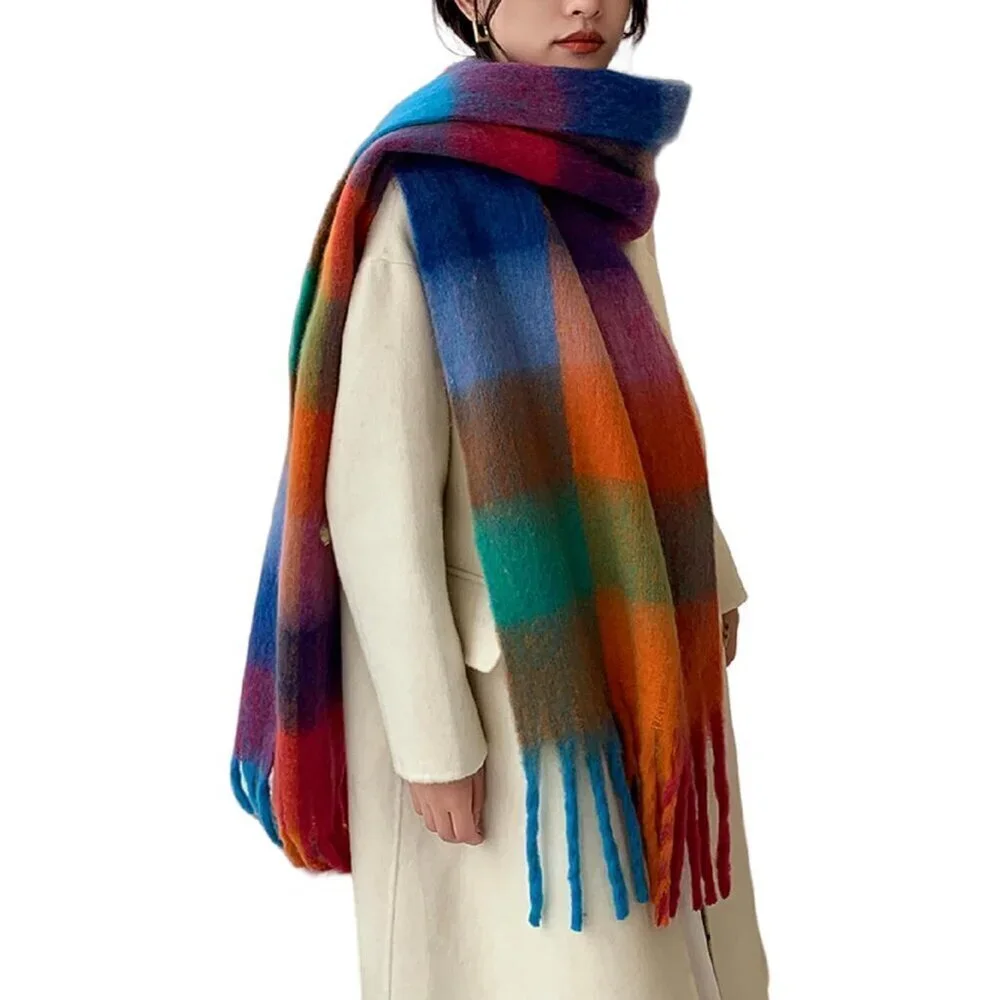 Women's Caramel Green Winter Warm Long Shawl Cold Weather Thick Blanket Scarfs
